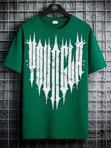 Short-Sleeve Pure Cotton T-Shirt With Black Flag Name And Location Print: Casual Comic Cut, Gothic Style, Crew Neck, Spring/Summer Style, Bold Design, Comfortable Fabric, Urban Fashion, Breathable Material, A Must-Have For Streetwear Lovers, Perfect For Occasions Like Easter, Halloween, Thanksgiving, Etc. 100% Cotton - 綠色 - 查看 6