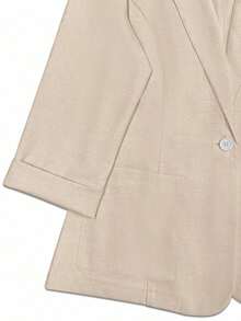Blazer ligero de verano con cuello de contraste, uso casual/laboral, de 3/4 de manga para mujer - Caqui 2 - Ver 3