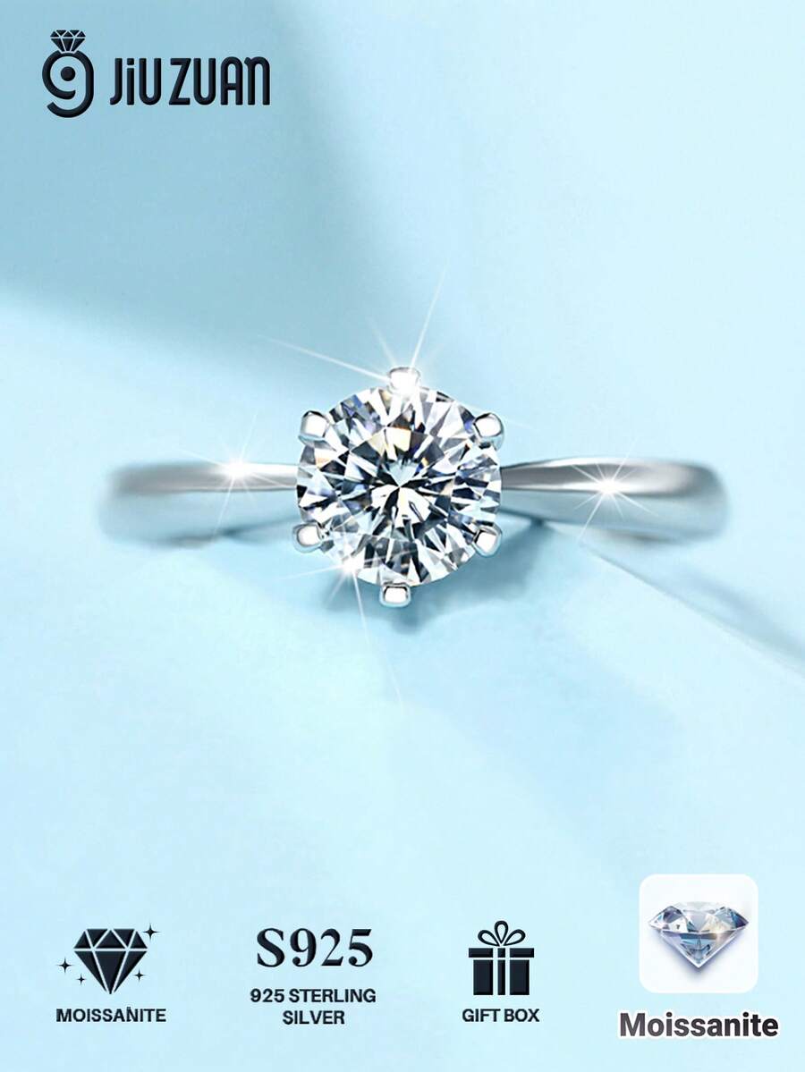 1 chiếc nhẫn Moissanite bằng bạc 925 dành cho nữ, nhẫn cưới kèm giấy chứng nhận, trang sức cưới thích hợp cho lời cầu hôn, lễ đính hôn, kỷ niệm, tiệc tùng.