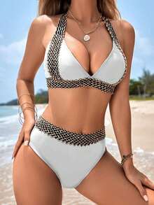 New Style Two-Piece Swimsuit, Solid Color, High-End Greek Goddess Style Bikini, Push-Up Backless Swimsuit For Women - White - View 6