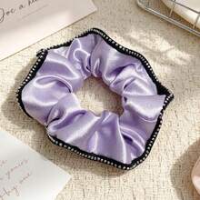Solid Color Elegant Satin Edged Scrunchie, Versatile Stylish Hair Tie Accessory For Women,Festival,Party - Multicolor - View 5