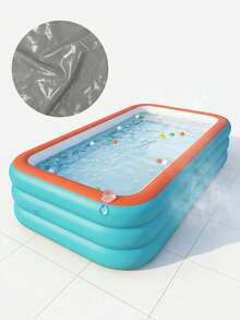 Large Inflatable Swimming Pool, 3-Ring Design, Thick PVC, Blue And Orange Color, Spacious, Accommodates 4-6 People, Ideal For Summer Recreation And Outdoor Gatherings - A - View 3