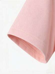 Kaos Lengan Pendek Warna Pink Muda Polos - Atasan Kasual Olahraga Wanita Gaya Y2K untuk Musim Panas - Berwarna merah muda - View 6