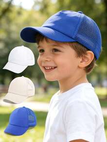 1 pieza Gorra de béisbol de malla de unicolor para niños, sombrero de sol transpirable y ajustable, adecuado para niños - azul real - Ver 2