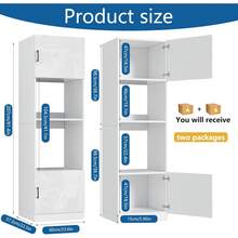 AYYDS Mueble de cocina para horno y microondas de 60 cm de altura, con mecanismo de cierre suave y antivuelco, blanco brillante, incluye 2 puertas y 2 estantes, 207 cm (ancho x profundidad x alto). - Blanco - Ver 3