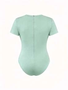 Maternity Bodysuit, Solid Color Round Neck, Minimalist Versatile Slim Fit Summer - Mint Blue - View 9