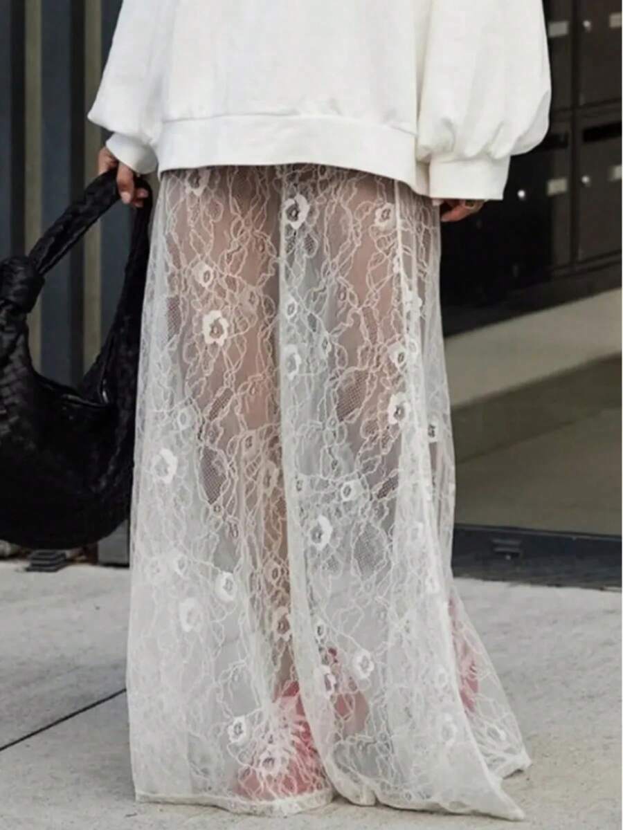 Elegante vestido largo de encaje para damas - Blanco - Ver 1