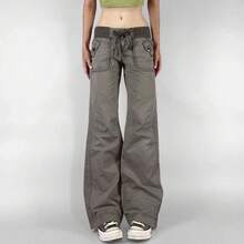 Ropa de los años 2000 Y2k, pantalones vaqueros con corte de bota de tiro bajo, pantalones vaqueros informales a rayas negras para mujer, pantalones acampanados de calle, P77-DD25 - 3 - Ver 5