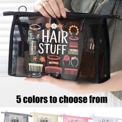 Mesh Cosmetic Bag With Hair Accessory Pattern, Multi-Functional Makeup Bag For Clips, Headbands, Red Cushion Storage, Portable Storage Bag, Cosmetic Bag, Skincare Products Bag, Travel Essentials, Dorm Supplies, Bathroom Storage, Jewelry Storage, Lip Gloss And Cosmetics Storage Bag, School Supplies Bag, Cosmetic Bag, Holiday Essentials, Cosmetics Storage, Wedding Bride Gift, Mother's Day Gift, Birthday Gift, Gift For Friends And Teachers