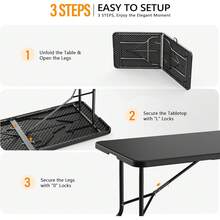 Folding Table 6ft, Portable Collapsible Plastic Black Long Tables For Party, Camping, Banquet, Craft, Dining, Wedding, Outdoor And Indoor Use - Black - View 3