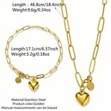 Set de 2 piezas de pulsera y collar con colgante de corazón de acero inoxidable para mujeres, diseño único, hipoalergénico, resistente a la decoloración - conjunto de dos piezas - Ver 7
