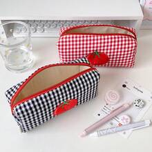 Hộp bút hình cà chua kẻ caro dễ thương, túi đựng văn phòng phẩm phong cách Kawaii cho bé gái, dung tích lớn và nhẹ, đồ dùng cần thiết cho trường học. - Hộp bút hình quả cà chua - Xem 4