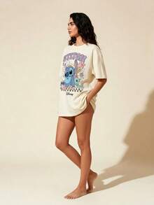 Disney Camiseta informal retro con estampado de cuadros florales de Stitch & Scrump para mujer, conjuntos de mujer elegantes - Blanco - Ver 4