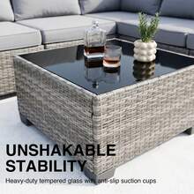 7 Pieces Outdoor Patio Furniture Set, Modular Wicker Sectional Sofa With Glass Coffee Table & Cushions, All-Weather Rattan Conversation Set For Backyard Garden-Grey Rattan Grey Cushions - 灰灰色 - 查看 5