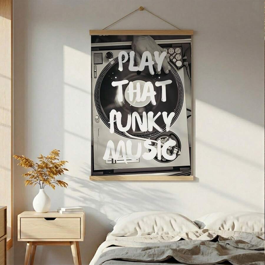 1件「Play That Funky Music」復古音樂主題壁飾,帆布印花海報,適用於臥室、客廳、辦公室或公寓美學裝飾,可選無框或有框/木製掛架 - 彩色 - 查看 1
