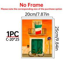 1/6pcs Italian Town Canvas Wall Art Posters, Room Home Decor Aesthetic Decorations, Optional Framed Wall Decor, Colorful European Street & Mediterranean Landscape Oil Painting Posters, Aesthetic Orange Green Gallery Wall Decor - Multicolor - View 19
