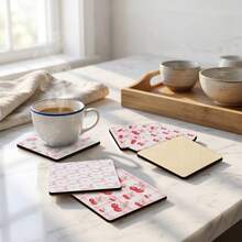 4pcs/Set Fruit Cherry Themed Square Wooden Coasters, Heat Resistant Non-Slip Tabletop Protective Pads, Suitable For Home, Office, Cafe, Party Decor, 2D - Multicolor - View 2
