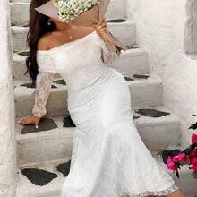 SunnyBelle Plus Size Women White Lace Off-Shoulder Mermaid Dress, Fitted Sexy Fashion, Spring/Summer - Rosa - Ver 8