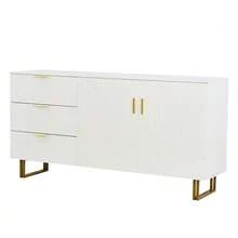 Modern Sideboard With Two Doors And Three Drawers – Elegant MDF Furniture With Gold-Colored Aluminum Alloy And Sturdy Steel Legs, Stylish Storage Space For Your Living Room Or Dining Room – 160 * - 白色 - 查看 9