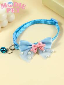 1/3pcs Cute Shiny Bow Bell Collar Suitable For Daily Use For Cats And Dogs - Multicolor - View 8
