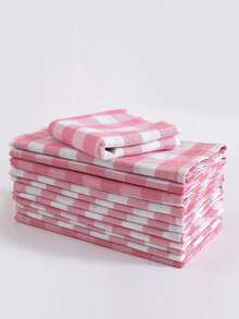 2/6/12pcs Checkered Napkins, Sweet Casual Style, Reusable, Suitable For Valentine's Day, Wedding, Outdoor Picnic, Party, Daily Home Decor - Pink - View 3