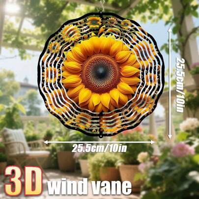1pc "Sunflowers Blooming Warm Light" 10in*10in Metal Double-Sided Rotating Wind Chime With 360° DIY Creative Spinner, Suitable For Yard, Garden, Outdoor Decor (Pendant Not Included), Random Style