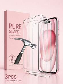 ZYONS 3pcs Tempered Glass Screen Protector, Compatible With 17, 17 Pro, 17 Pro Max, 17 Air, 16, 16 Plus, 16 Pro, 16 Pro Max, 15, 14, 13, 12, 11 Pro Max, X, XS, XR, Mini, 7, 8, 14 Plus, Suitable For IPhone Screen Protector, Also Compatible With 14, 15 Pro Max. - Clear - View 2