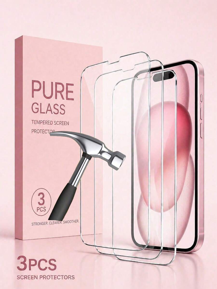 ZYONS 3pcs Tempered Glass Screen Protector, Compatible With 17, 17 Pro, 17 Pro Max, 17 Air, 16, 16 Plus, 16 Pro, 16 Pro Max, 15, 14, 13, 12, 11 Pro Max, X, XS, XR, Mini, 7, 8, 14 Plus, Suitable For IPhone Screen Protector, Also Compatible With 14, 15 Pro Max.