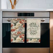 MEMNUN 2入組復古花卉罌粟花插圖 Home Sweet Home 文字圖案廚房毛巾 40*60cm/45*70cm 柔軟超細纖維材質 洗碗布 刷洗墊 手巾 廚房與浴室日常家居裝飾 適合廚房與餐廳裝飾 全季節適用 - 彩色 - 查看 5