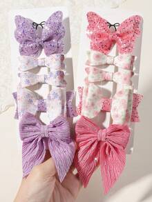 5pcs Glitter Butterfly & Floral Fabric Hair Clips, Soft & Hair-Friendly Alligator Hair Clips - Mixed color - View 6