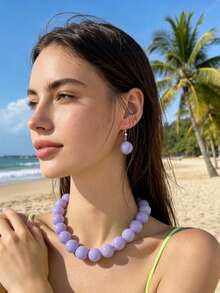 1 chiếc vòng cổ ngọc trai phong cách Bohemian tối giản với hạt cườm lớn, thích hợp cho các bữa tiệc, có các màu hồng, đỏ hồng, xám, xanh dương, xanh lá cây, vàng, tím, đen. - vòng cổ - Xem 5
