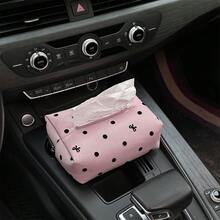 1pc Cute Polka Dot Bow Car Tissue Box, Creative Car Interior Decor Tissue Paper Holder - A - View 2