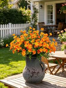 5pcs/3pcs Outdoor Artificial Daisy Flowers, UV-Resistant Plastic Fake Daisy Plants For Autumn Decor, Suitable For Home, Kitchen, Table Center, Artificial Flowers, Outdoor Floral Plants, Autumn Decor, UV-Resistant, Faux, Applicable For Planters, Front Door, Porch, Balcony, Window, Garden, Tabletop, Indoor Holiday Decoration (Orange) - Orange - View 10