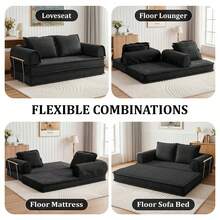 Canapé-lit avec coussin cylindrique, matelas pliable en velours côtelé, cadre fixe, canapé de sol/canapé de salon pour salon, chambre, salle de séjour/studio - Noir - Voir 8