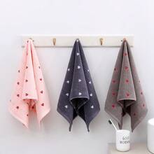 1pc Heart Embroidered Absorbent Face Towel/Hand Towel (34cm*74cm/13.3inch*29.1inch) - Pink - View 9