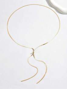 1 pieza Collar de acero inoxidable de moda minimalista, elegante y de lujo con cadena de serpiente extra larga, de acero de titanio, accesorio de joyería de alta gama adecuado para que las mujeres asistan a fiestas, vacaciones románticas, citas, bares, viajes, playas, graduaciones - Dorado - Ver 2