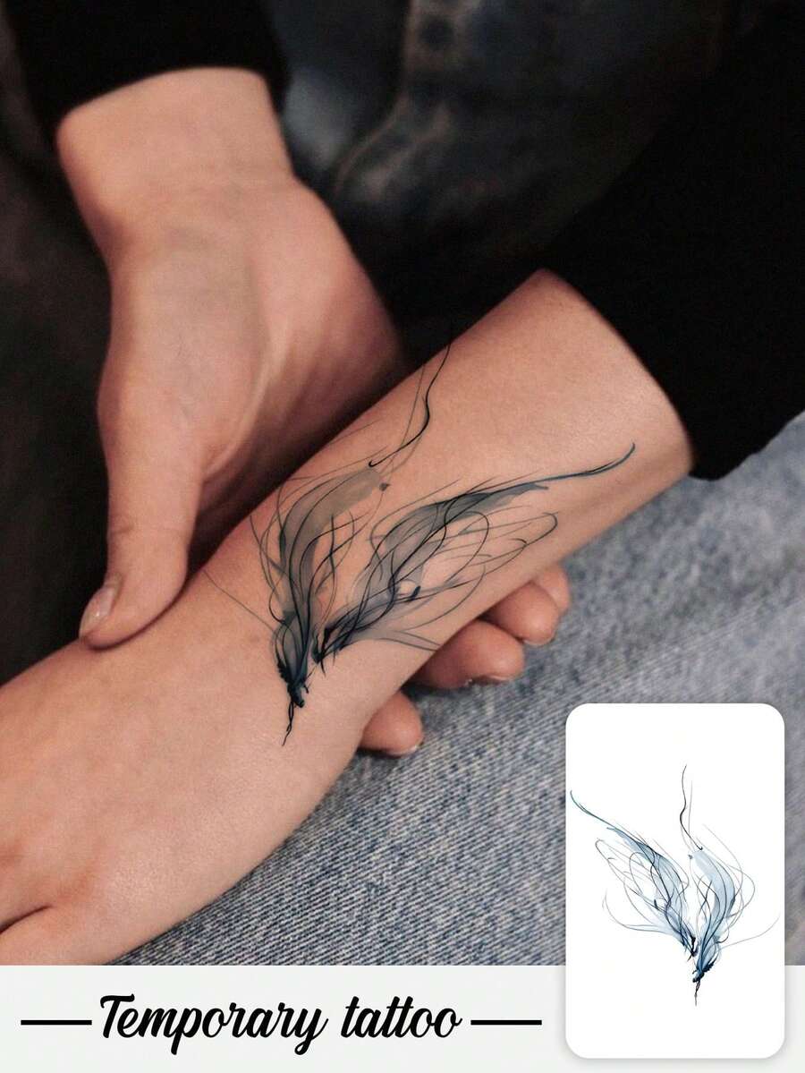 1 Tattoo Sticker, Chinese-Style Ink Butterfly, Temporary Tattoo Sticker, Washable, PVC, Disposable, Waterproof And Sweatproof, Suitable For Arms, Waist, Abdomen, Back, Legs, Non-Reflective, Realistic Tattoo, Suitable For People, For Daily Use, Lasts 3-5 Days - Multicolor - View 1