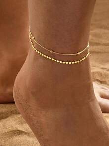 Bộ 2 vòng đeo mắt cá chân bằng vàng cho nữ, vòng đeo mắt cá chân mạ vàng 14K chống nước, vòng đeo mắt cá chân nhiều lớp bằng vàng dành cho nữ, quà tặng trang sức. - Vàng - Xem 6