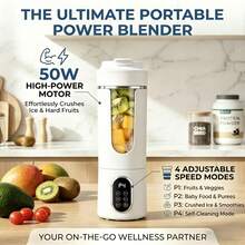 Portable USB-Rechargeable Personal Blender & Juicer, Easy-Clean & Self-Cleaning, Perfect For Milkshakes, Fruit & Vegetable Drinks - White - View 3