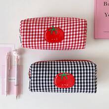 Hộp bút hình cà chua kẻ caro dễ thương, túi đựng văn phòng phẩm phong cách Kawaii cho bé gái, dung tích lớn và nhẹ, đồ dùng cần thiết cho trường học. - Hộp bút hình quả cà chua - Xem 3