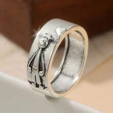 Nhẫn đôi thủ công phong cách retro sáng tạo, phụ kiện tối giản đa năng dùng hàng ngày và dự tiệc, món quà sinh nhật và kỷ niệm tuyệt vời. - Bạc - Xem 5