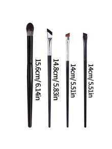 4PCS Professional Eye Makeup Brush Set, Black Handle Eyeshadow & Angled Eyeliner Brushes, Dense Ultra-Thin Hair For Delicate Eye Makeup & Sharp Liner - Black - View 9