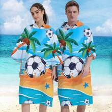 1pc Summer Football Beach Surfing Hooded Cloak, Changing Robe, Ultra-Soft Wearable Beach Towel, For Surfing, Swimming, Bathing, Outdoor Sports, Adult Hooded Towel Cloak Robe - Summer Football Beach - View 6