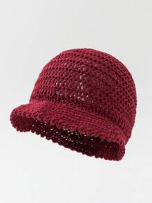 1pc Women's Fashionable Solid Color Versatile Hollow Thin Brimmed Handmade Crochet Beanie Hat, Suitable For Boho Style Daily Wear, Spring/Autumn - A - View 14