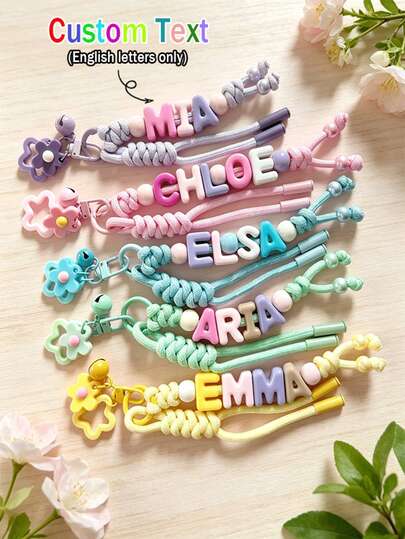 1pc Customized Braided Beaded Bag Charm, Floral & Letter Pendant Lanyard, Personalized Colorful Name Keychain, Decoration, Gift For Mom/Girlfriend, Holiday Gift