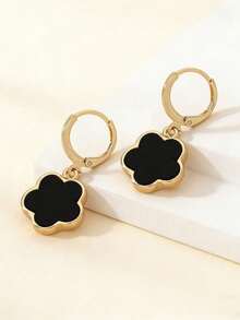 1 par de pendientes colgantes con diseño de flor de cinco pétalos negra clásica, diseño minimalista de trébol, joyería elegante para uso diario como regalo - pendiente - Ver 2