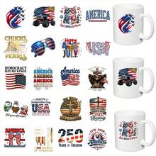 21 Pieces UV DTF Transfer Stickers Cup Wraps Decals Waterproof Transfer Paper For 16oz Glass,   Flag Stars And Stripes Red White And Blue Patriotic Cat Truck   Happy July Usa Independence Day 250 Years Freedom Blessings Chuck's Pearls Sunglasses Eagle Cross  Heritage , Perfect For Glass Cups, Mugs, And Thermoses, - A - 查看 2