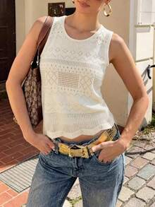 Just Masa Women's Summer Casual Elegant Knit Vest, Round Neck Sleeveless Mesh Solid Color Fashion Minimalist Lightweight Knitted Top, Suitable For Beach, Vacation, Commute, Date, And Daily Wear - Apricot Color - View 7