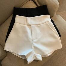 Pantalones Cortos de Traje Blancos de Cintura Alta para Mujer, Estilo Casual, Pierna Ancha, Corte Recto, Estilizadores, Noved... - BLANCO - Ver 4