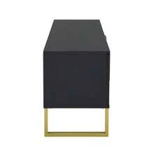 High-Gloss TV Unit: Gold Base, Handles And Legs, Engraved Textured Door, Living Room Storage Solution, Perfect Combination Of Elegance, Luxury And Functionality. - Black - View 10